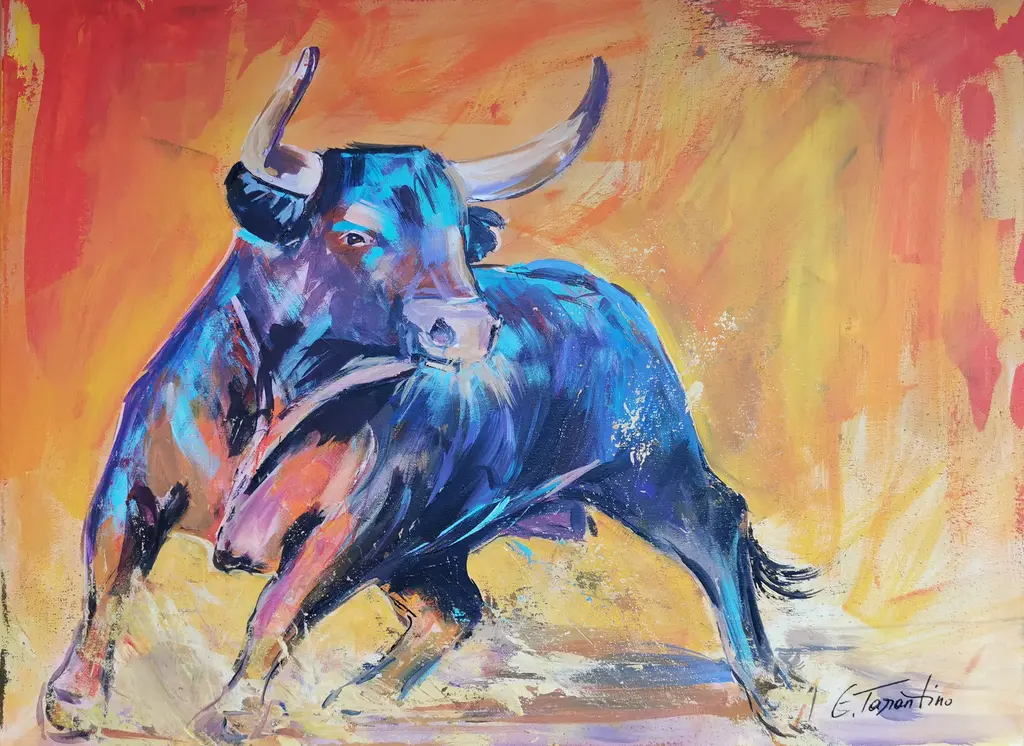 Stier - Kraftvolles Tierportrait Acrylbild auf Leinwand 60x80cm von Arte Tarantino
